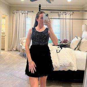 Alice+Oliva black embellished tulle dress